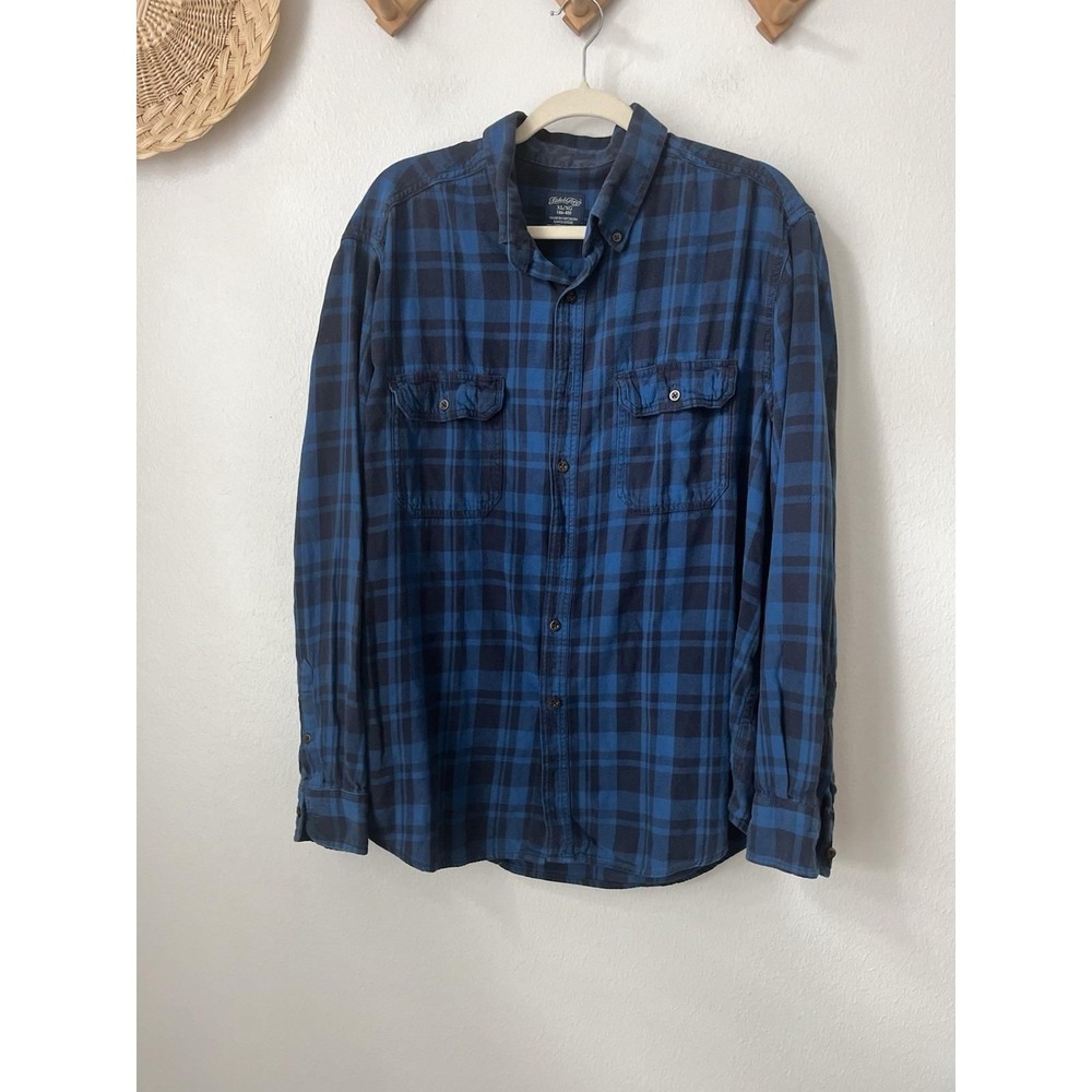 Y2K Faded Glory button down blue plaid XL flannel Grunge Outdoorsy chore